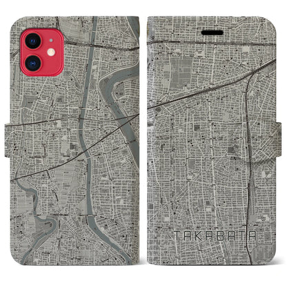 【高畑（愛知県）】地図柄iPhoneケース（手帳タイプ）モノトーン・iPhone 11 用