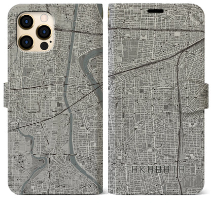 【高畑（愛知県）】地図柄iPhoneケース（手帳タイプ）モノトーン・iPhone 12 Pro Max 用