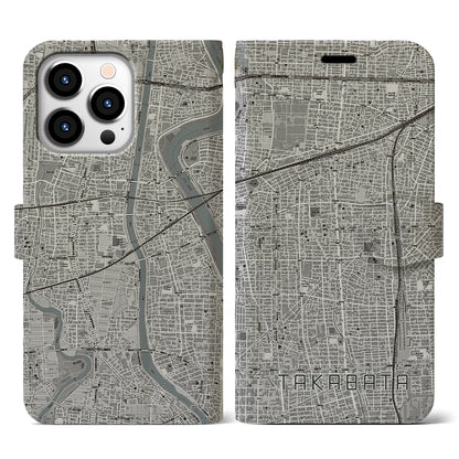 【高畑（愛知県）】地図柄iPhoneケース（手帳タイプ）モノトーン・iPhone 13 Pro 用