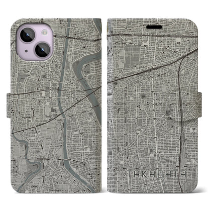 【高畑（愛知県）】地図柄iPhoneケース（手帳タイプ）モノトーン・iPhone 14 用