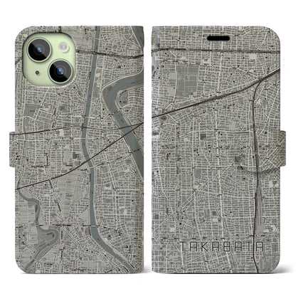 【高畑（愛知県）】地図柄iPhoneケース（手帳タイプ）モノトーン・iPhone 15 用