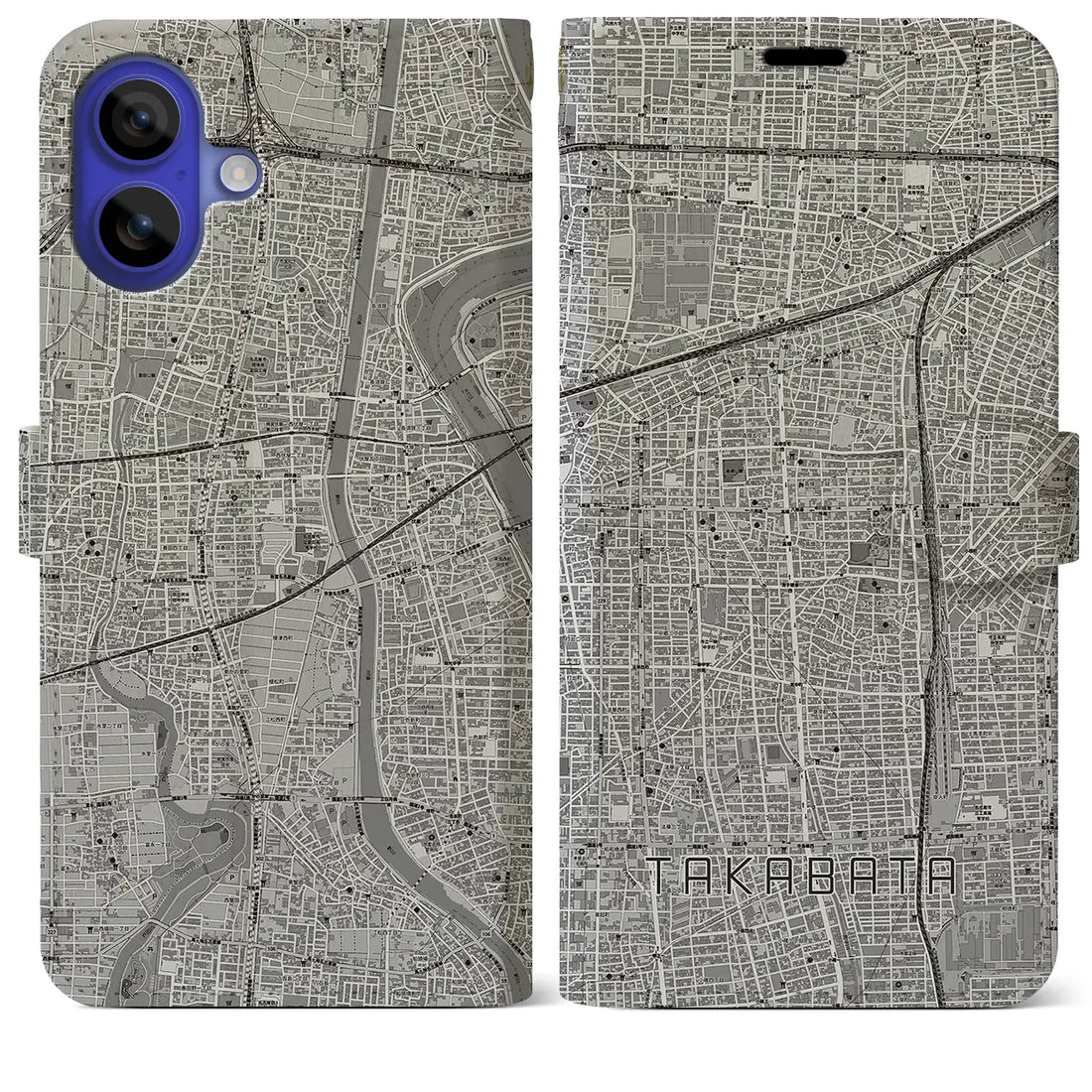 【高畑(愛知県)】地図柄iPhoneケース(手帳タイプ)モノトーン・iPhone 16 Pro Max 用