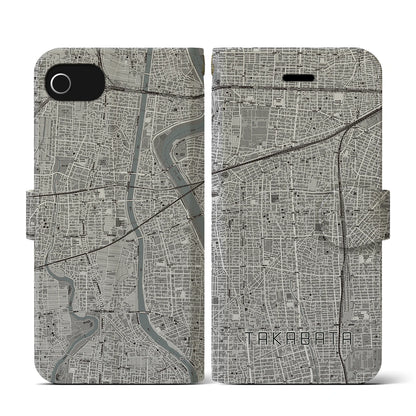 【高畑（愛知県）】地図柄iPhoneケース（手帳タイプ）モノトーン・iPhone SE（第3 / 第2世代） / 8 / 7 / 6s / 6 用