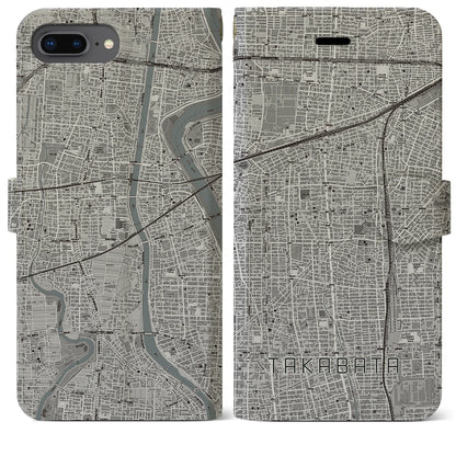 【高畑（愛知県）】地図柄iPhoneケース（手帳タイプ）モノトーン・iPhone 8Plus /7Plus / 6sPlus / 6Plus 用