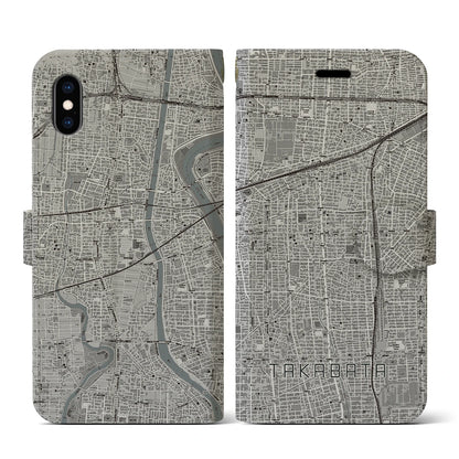 【高畑（愛知県）】地図柄iPhoneケース（手帳タイプ）モノトーン・iPhone XS / X 用