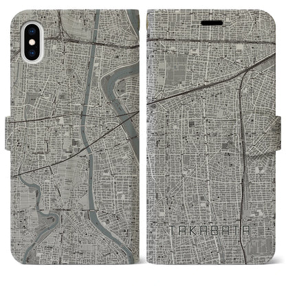 【高畑（愛知県）】地図柄iPhoneケース（手帳タイプ）モノトーン・iPhone XS Max 用