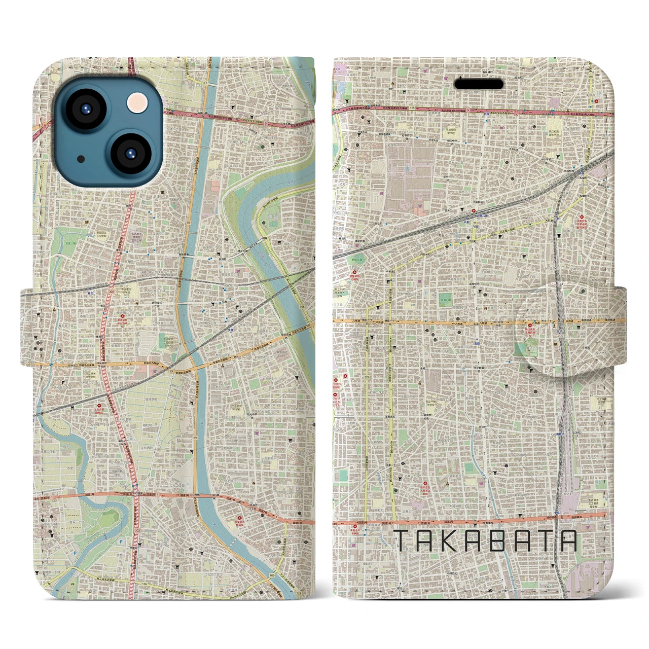 【高畑（愛知県）】地図柄iPhoneケース（手帳タイプ）