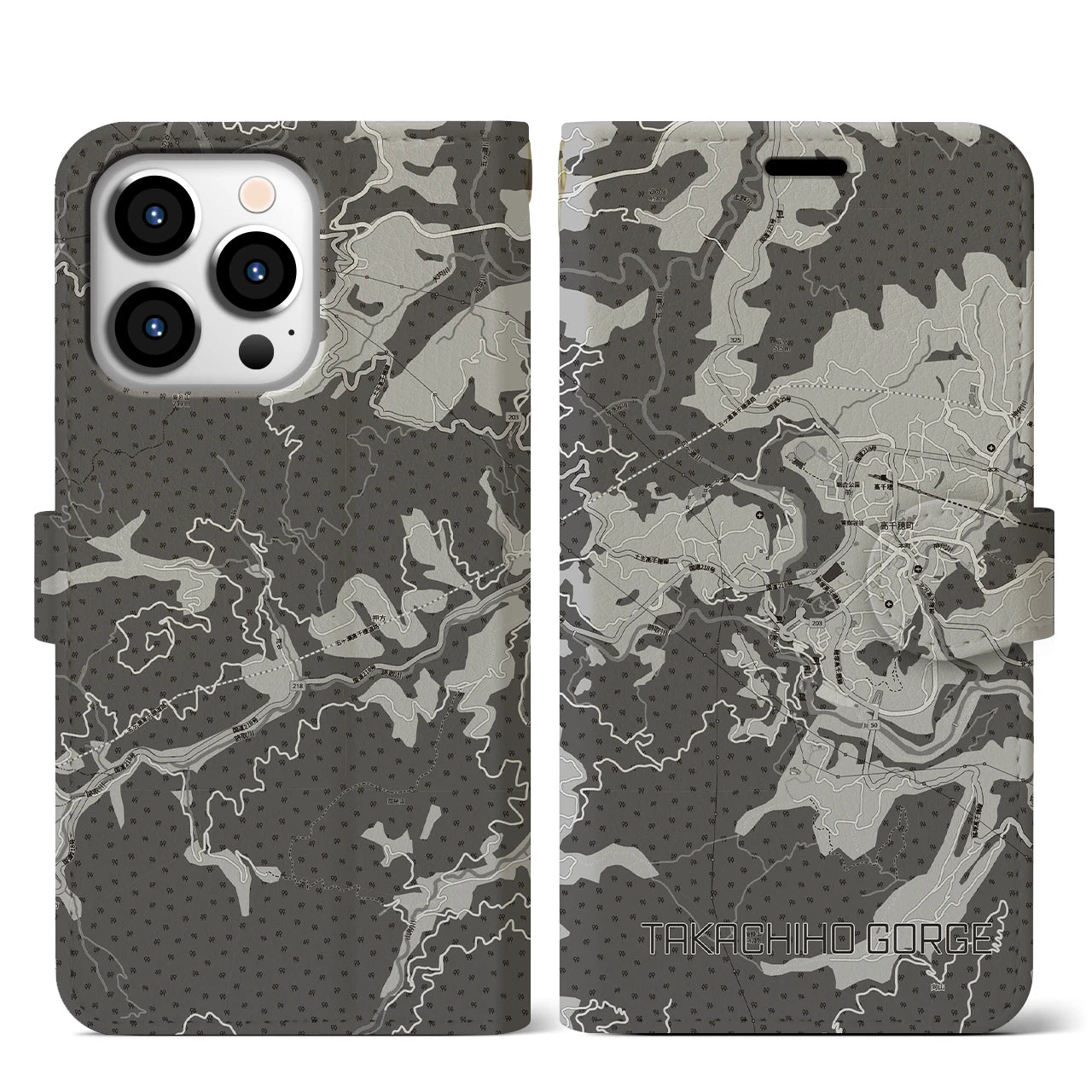 【高千穂峡（宮崎県）】地図柄iPhoneケース（手帳タイプ）