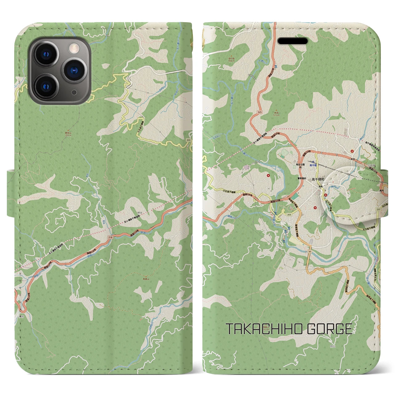 【高千穂峡（宮崎県）】地図柄iPhoneケース（手帳タイプ）