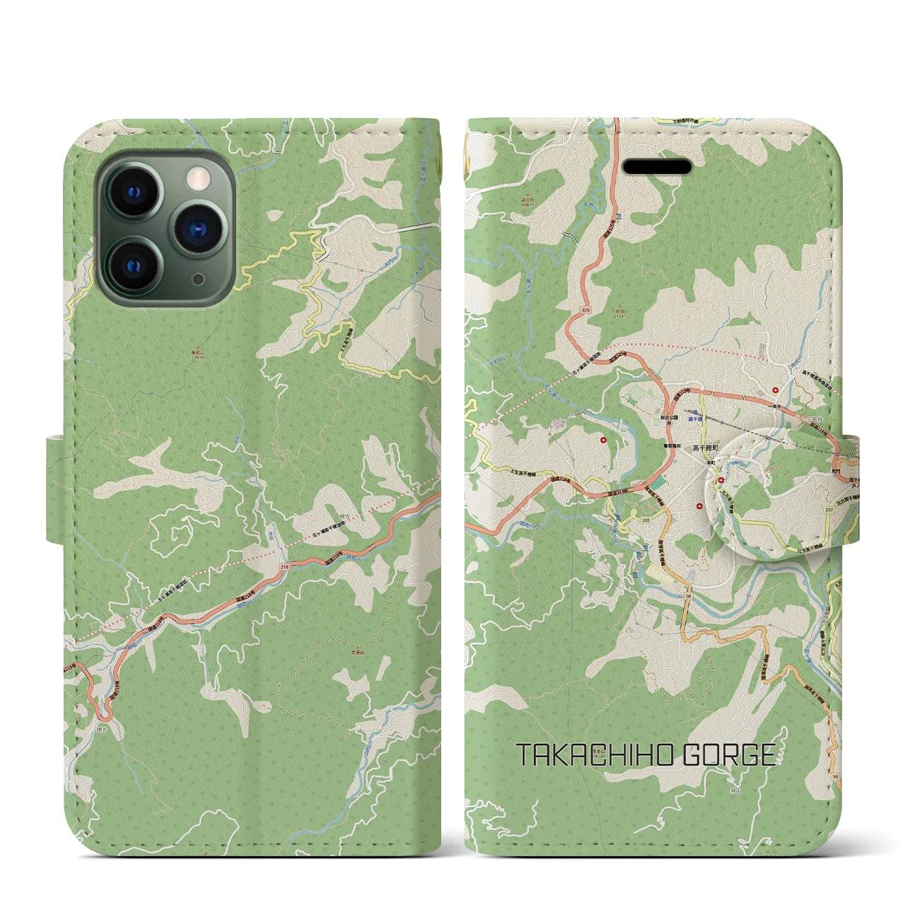 【高千穂峡（宮崎県）】地図柄iPhoneケース（手帳タイプ）