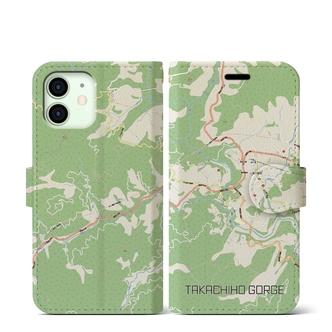 【高千穂峡（宮崎県）】地図柄iPhoneケース（手帳タイプ）