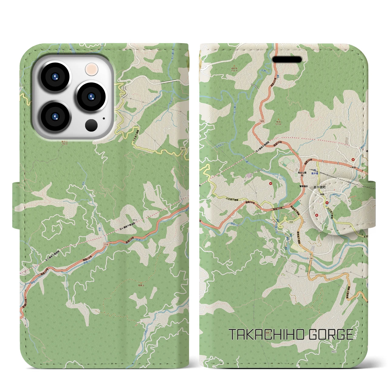 【高千穂峡（宮崎県）】地図柄iPhoneケース（手帳タイプ）