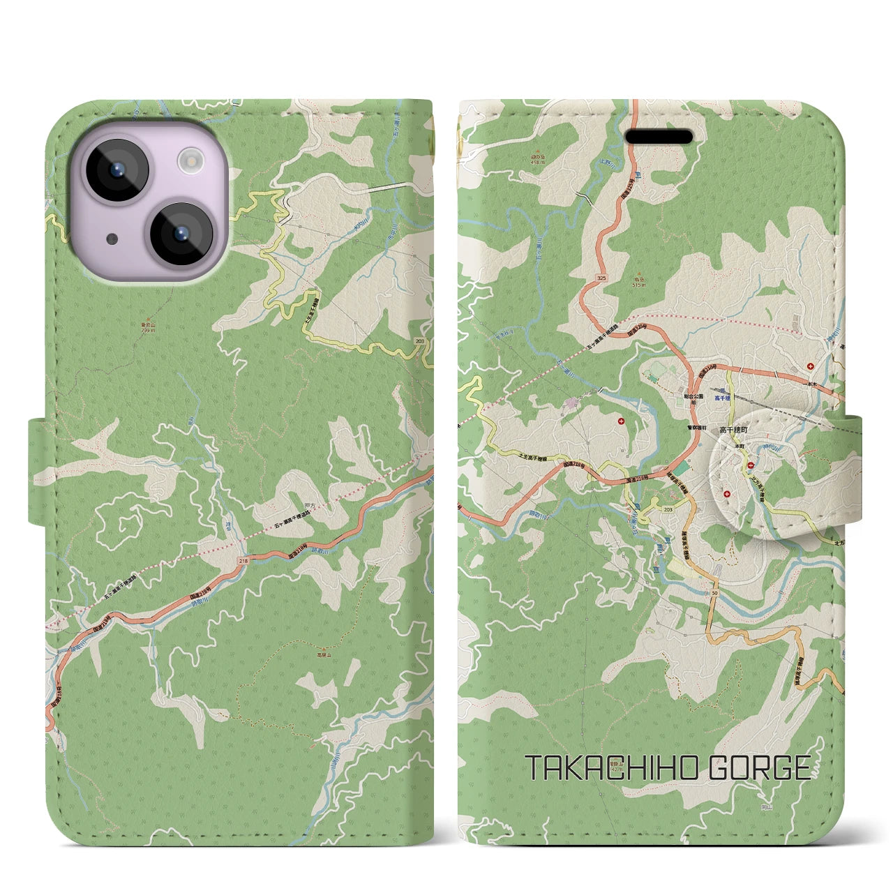 【高千穂峡（宮崎県）】地図柄iPhoneケース（手帳タイプ）