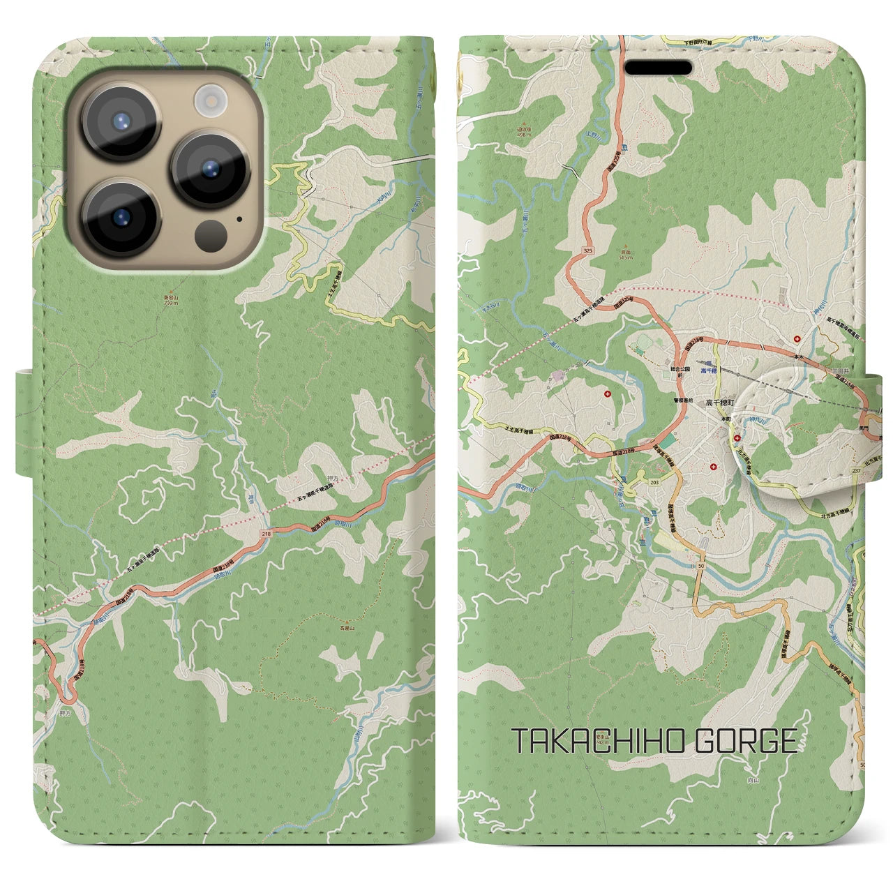 【高千穂峡（宮崎県）】地図柄iPhoneケース（手帳タイプ）