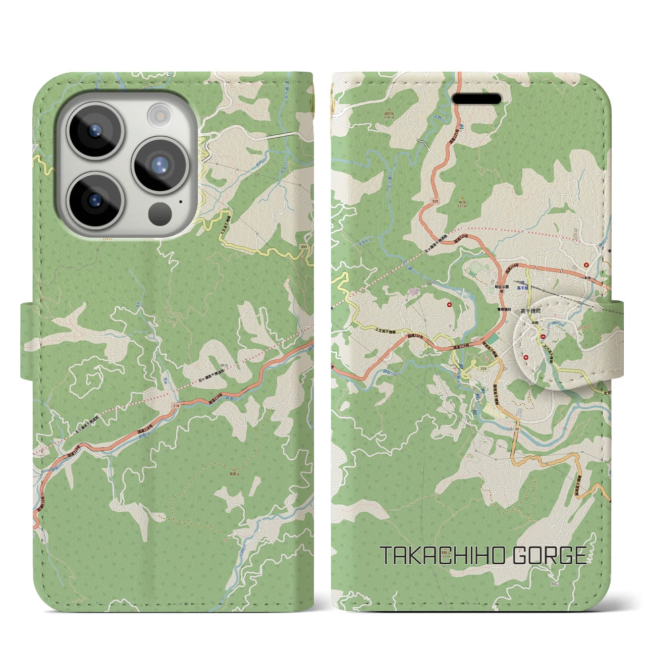 【高千穂峡（宮崎県）】地図柄iPhoneケース（手帳タイプ）