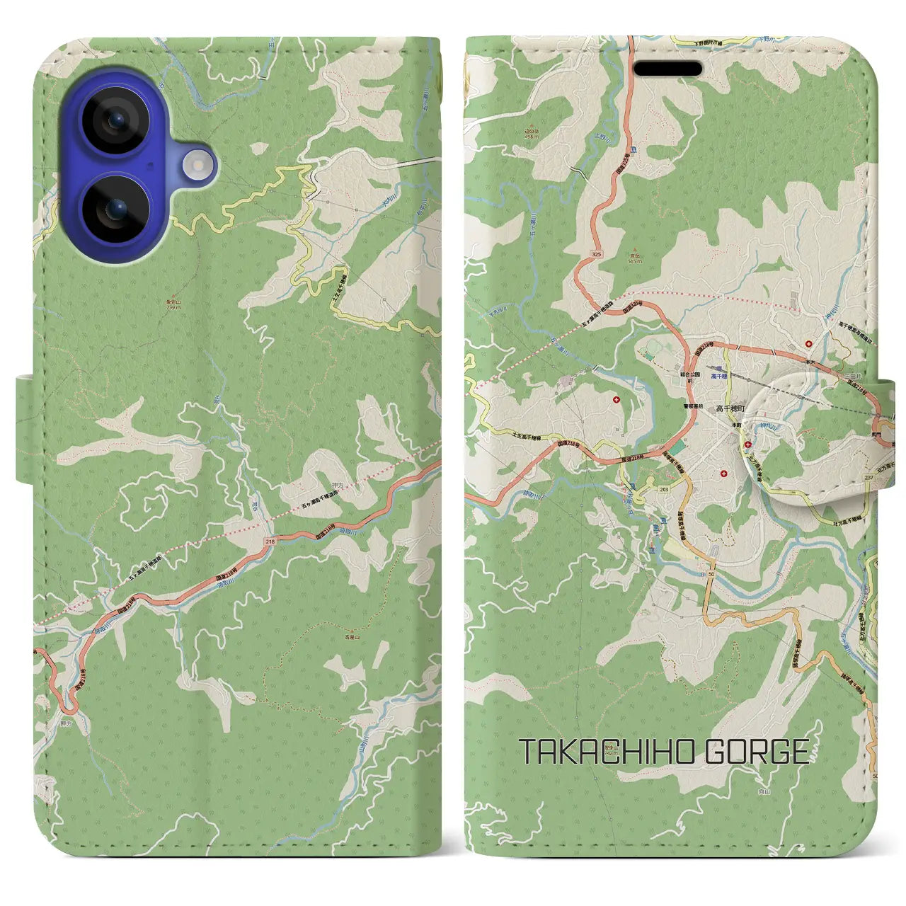 【高千穂峡（宮崎県）】地図柄iPhoneケース（手帳タイプ）