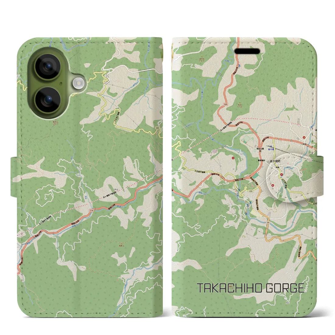 【高千穂峡（宮崎県）】地図柄iPhoneケース（手帳タイプ）ナチュラル・iPhone 17 Pro Max 用