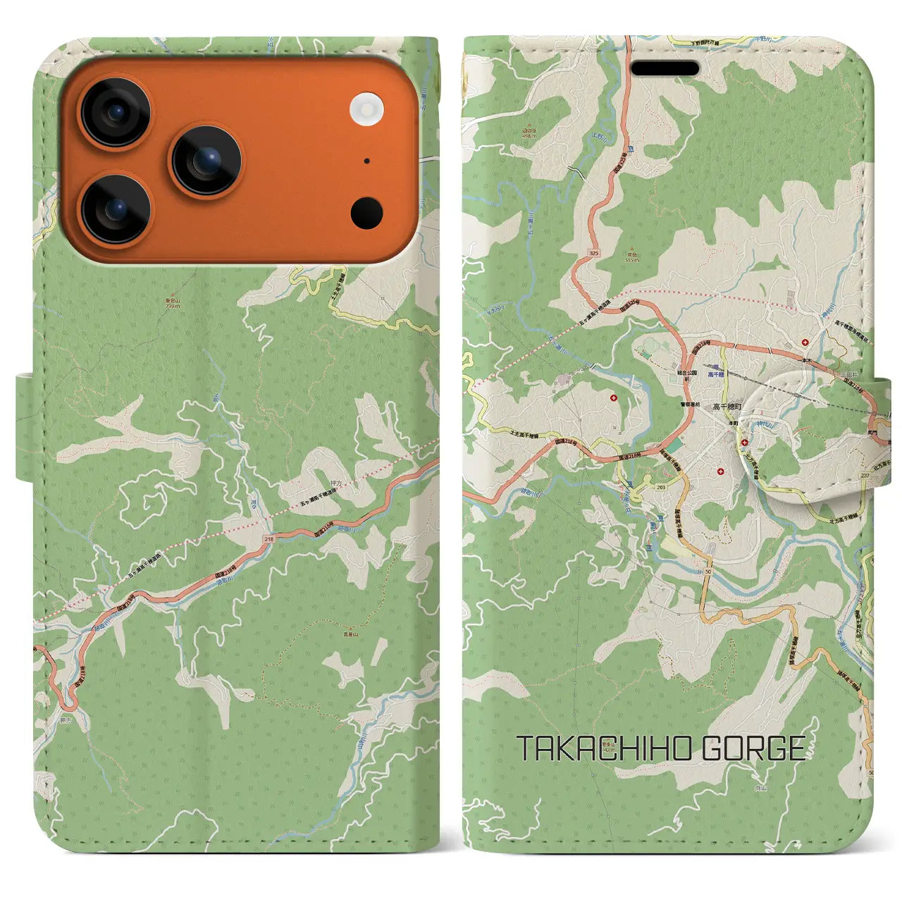 【高千穂峡（宮崎県）】地図柄iPhoneケース（手帳タイプ）モノトーン・iPhone 17 Pro Max 用