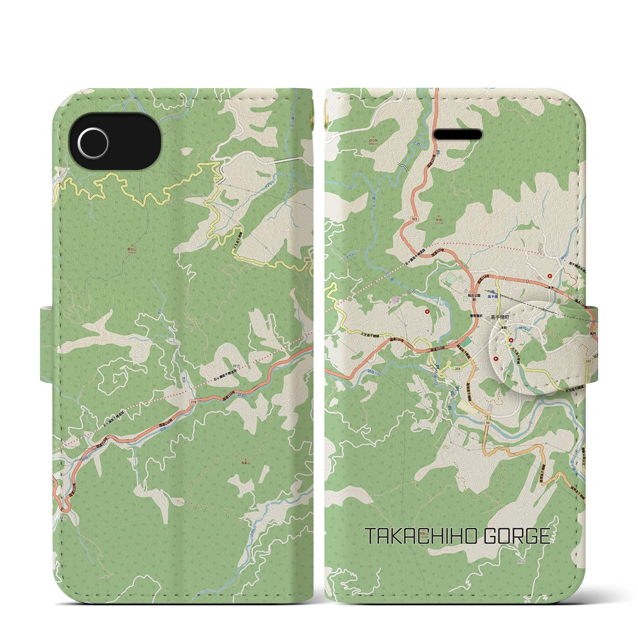 【高千穂峡（宮崎県）】地図柄iPhoneケース（手帳タイプ）