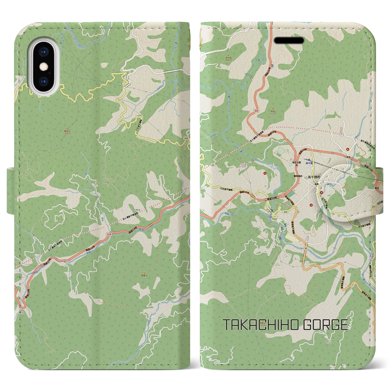 【高千穂峡（宮崎県）】地図柄iPhoneケース（手帳タイプ）