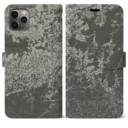 【高千穂（宮崎県）】地図柄iPhoneケース（手帳タイプ）モノトーン・iPhone 11 Pro Max 用