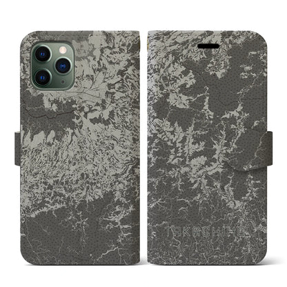 【高千穂（宮崎県）】地図柄iPhoneケース（手帳タイプ）モノトーン・iPhone 11 Pro 用