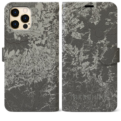 【高千穂（宮崎県）】地図柄iPhoneケース（手帳タイプ）モノトーン・iPhone 12 Pro Max 用