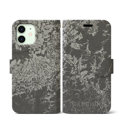 【高千穂（宮崎県）】地図柄iPhoneケース（手帳タイプ）モノトーン・iPhone 12 mini 用
