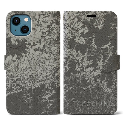【高千穂（宮崎県）】地図柄iPhoneケース（手帳タイプ）モノトーン・iPhone 13 用
