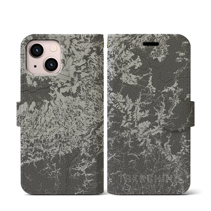 【高千穂（宮崎県）】地図柄iPhoneケース（手帳タイプ）モノトーン・iPhone 13 mini 用