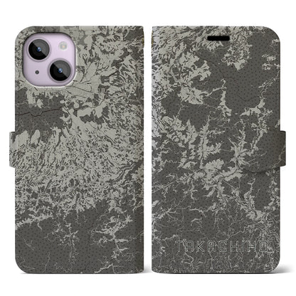 【高千穂（宮崎県）】地図柄iPhoneケース（手帳タイプ）モノトーン・iPhone 14 用