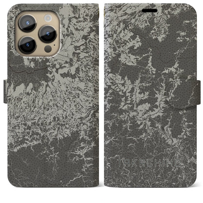 【高千穂（宮崎県）】地図柄iPhoneケース（手帳タイプ）モノトーン・iPhone 14 Pro Max 用
