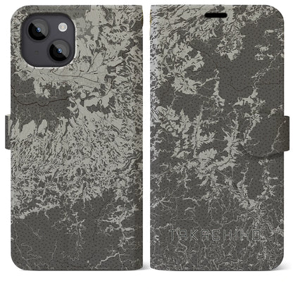【高千穂（宮崎県）】地図柄iPhoneケース（手帳タイプ）モノトーン・iPhone 14 Plus 用