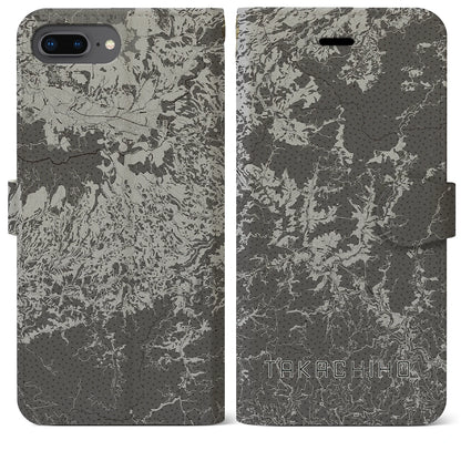 【高千穂（宮崎県）】地図柄iPhoneケース（手帳タイプ）モノトーン・iPhone 8Plus /7Plus / 6sPlus / 6Plus 用