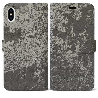 【高千穂（宮崎県）】地図柄iPhoneケース（手帳タイプ）モノトーン・iPhone XS Max 用
