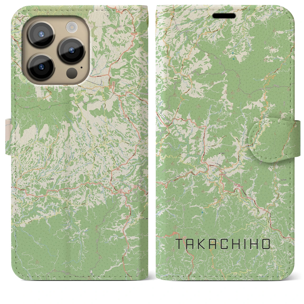 【高千穂（宮崎県）】地図柄iPhoneケース（手帳タイプ）