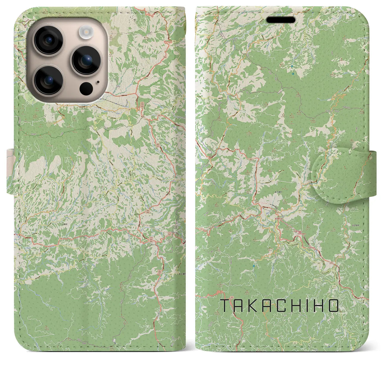 【高千穂（宮崎県）】地図柄iPhoneケース（手帳タイプ）ナチュラル・iPhone 16 Plus 用