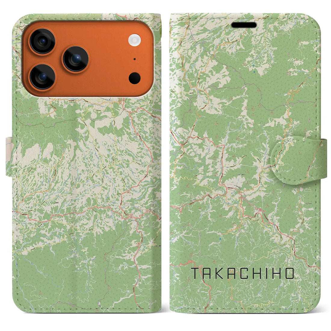 【高千穂(宮崎県)】地図柄iPhoneケース(手帳タイプ)モノトーン・iPhone 17 Pro Max 用