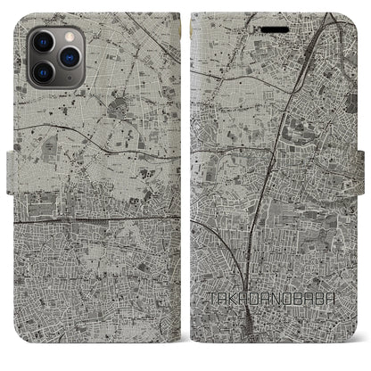 【高田馬場（東京都）】地図柄iPhoneケース（手帳タイプ）モノトーン・iPhone 11 Pro Max 用