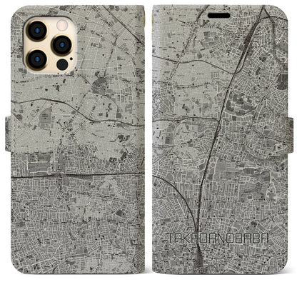 【高田馬場（東京都）】地図柄iPhoneケース（手帳タイプ）モノトーン・iPhone 12 Pro Max 用