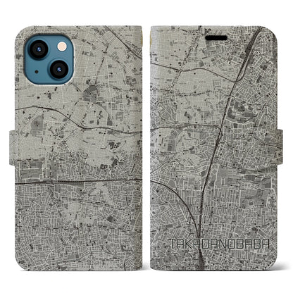 【高田馬場（東京都）】地図柄iPhoneケース（手帳タイプ）モノトーン・iPhone 13 用