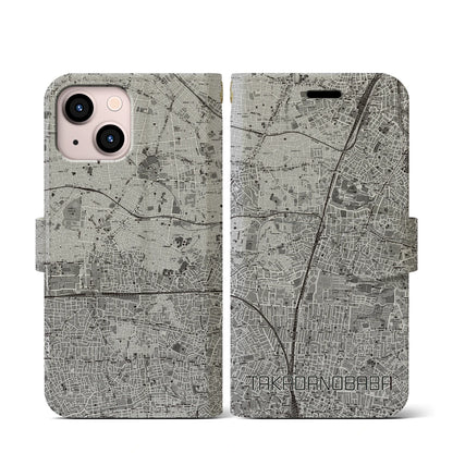 【高田馬場（東京都）】地図柄iPhoneケース（手帳タイプ）モノトーン・iPhone 13 mini 用