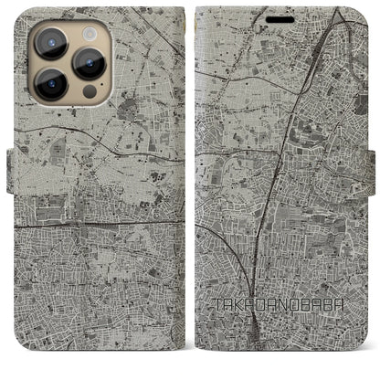 【高田馬場（東京都）】地図柄iPhoneケース（手帳タイプ）モノトーン・iPhone 14 Pro Max 用