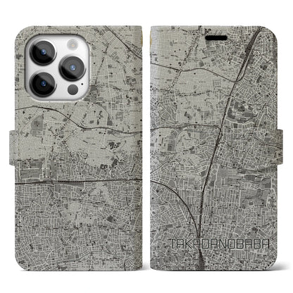 【高田馬場（東京都）】地図柄iPhoneケース（手帳タイプ）モノトーン・iPhone 14 Pro 用