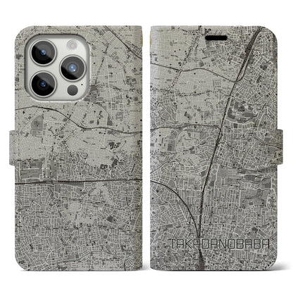 【高田馬場（東京都）】地図柄iPhoneケース（手帳タイプ）モノトーン・iPhone 15 Pro 用