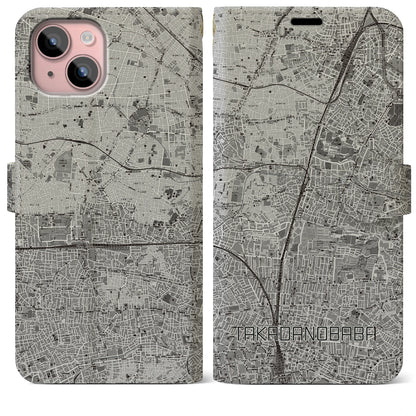 【高田馬場（東京都）】地図柄iPhoneケース（手帳タイプ）モノトーン・iPhone 15 Plus 用