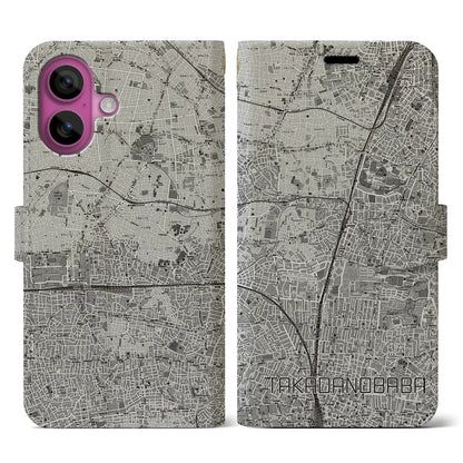 【高田馬場（東京都）】地図柄iPhoneケース（手帳タイプ）モノトーン・iPhone 16 Pro 用