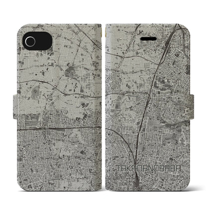 【高田馬場（東京都）】地図柄iPhoneケース（手帳タイプ）モノトーン・iPhone SE（第3 / 第2世代） / 8 / 7 / 6s / 6 用