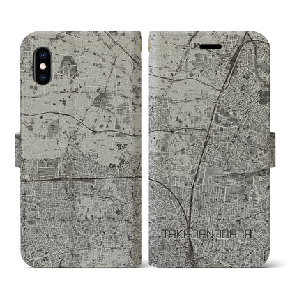 【高田馬場（東京都）】地図柄iPhoneケース（手帳タイプ）モノトーン・iPhone XS / X 用