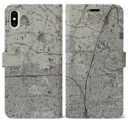 【高田馬場（東京都）】地図柄iPhoneケース（手帳タイプ）モノトーン・iPhone XS Max 用